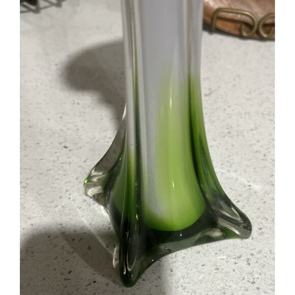 Jack in the Pulpit Vase - Cased Ribbed Swirled Green Purple White 12” Hand Blown - Picture 8 of 12